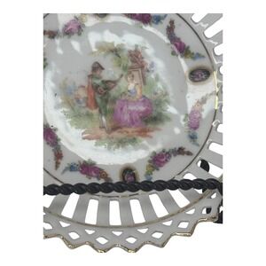 Courting Couple Reticulated Porcelain Bowls Vintage Germany Gold Trim Set 4